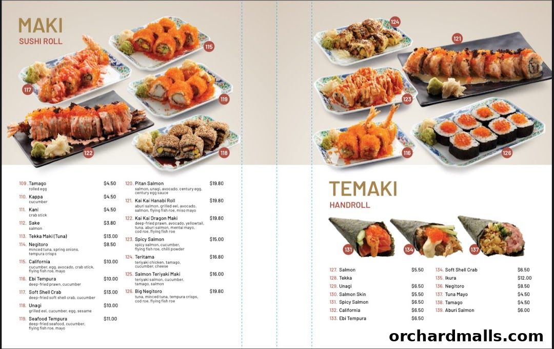 Menu page for Kai Kai Sushi  Grill by Teppei