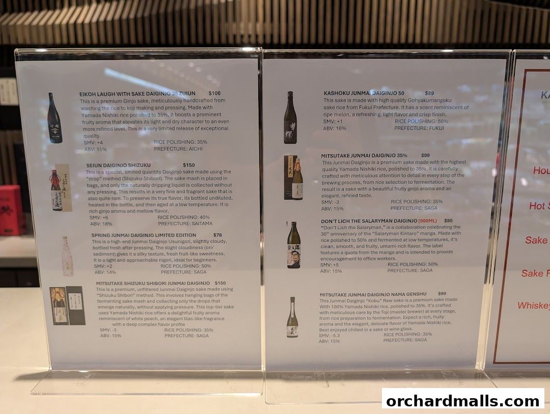 Menu page for Kaku-Uchi Sake Bar Isetan Scotts