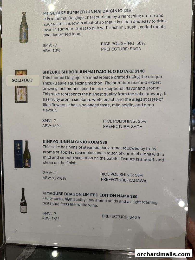 Menu page for Kaku-Uchi Sake Bar Isetan Scotts