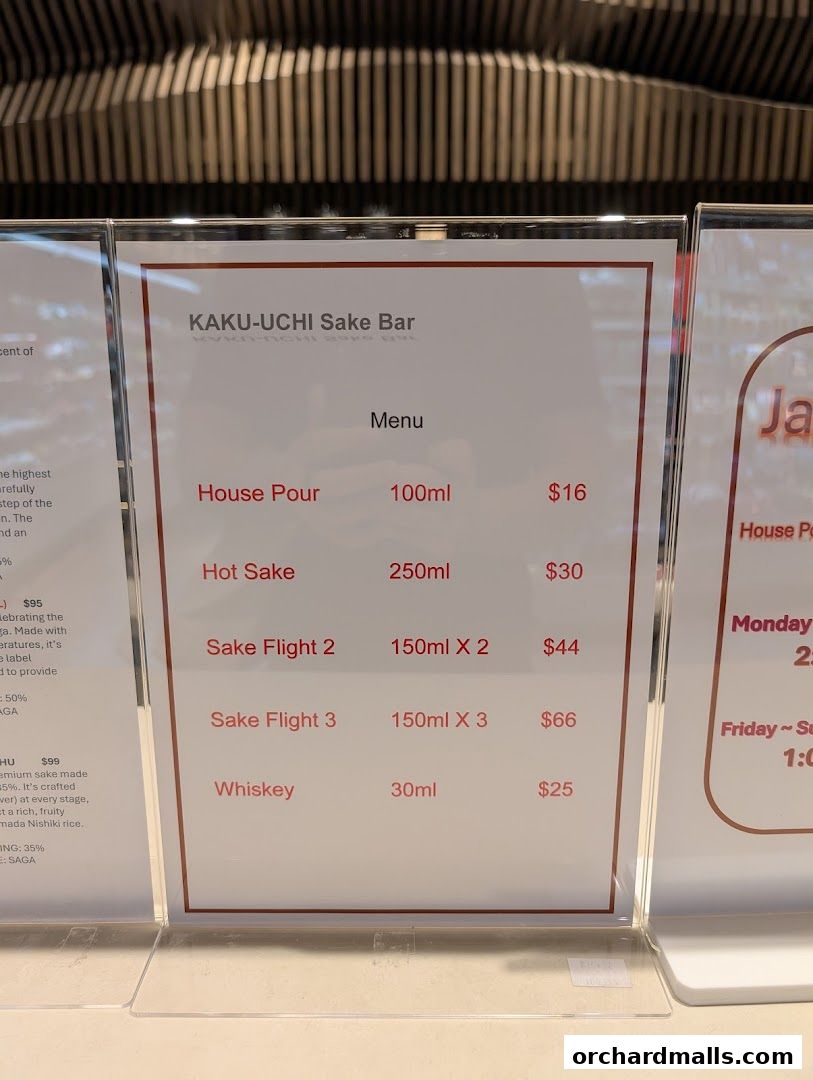 Menu page for Kaku-Uchi Sake Bar Isetan Scotts