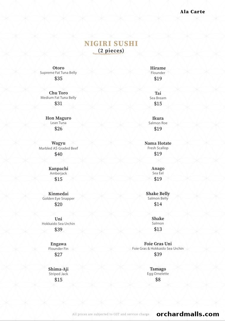 Menu page for Kakushin