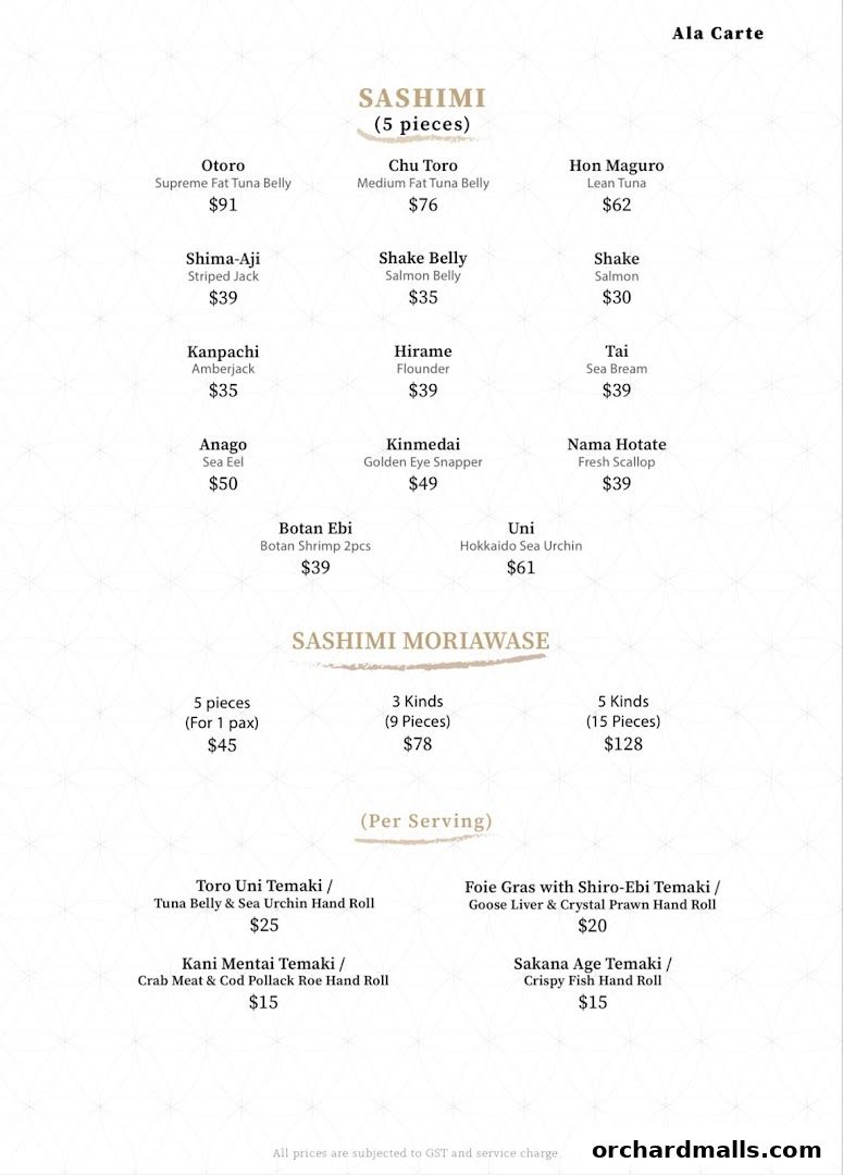 Menu page for Kakushin