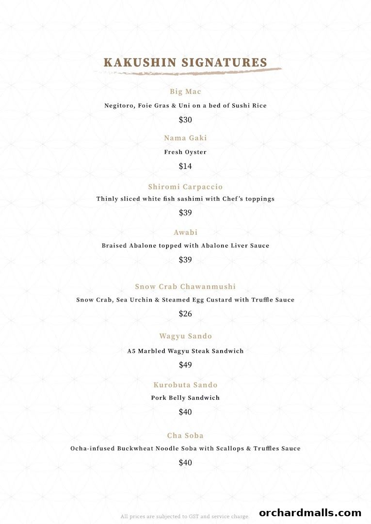 Menu page for Kakushin