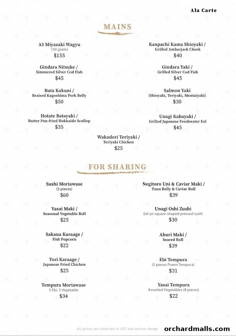 Menu page for Kakushin