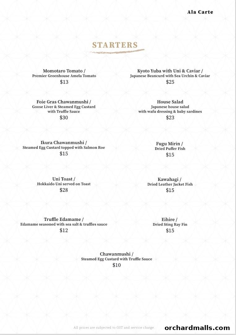 Menu page for Kakushin