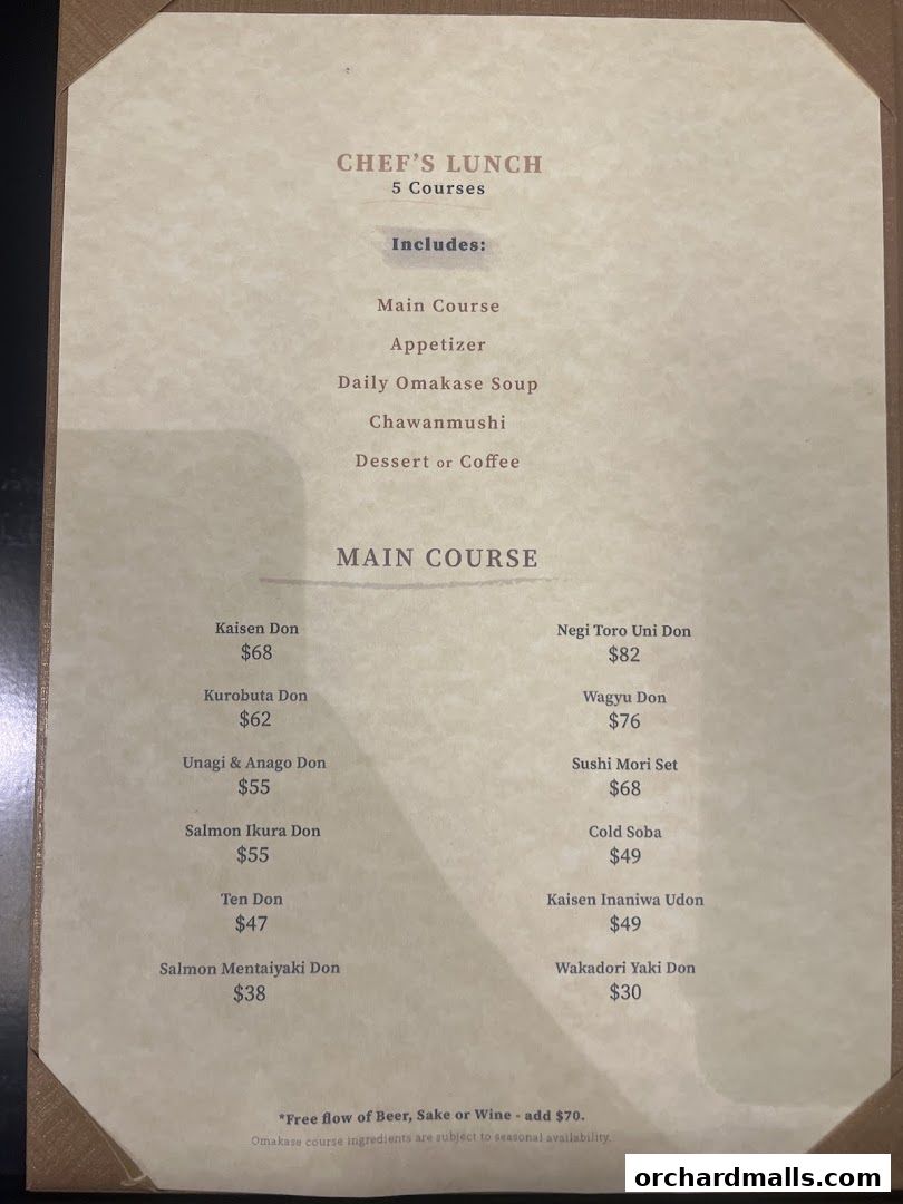 Menu page for Kakushin