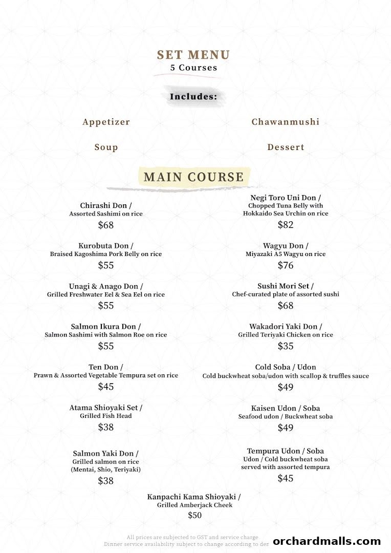 Menu page for Kakushin