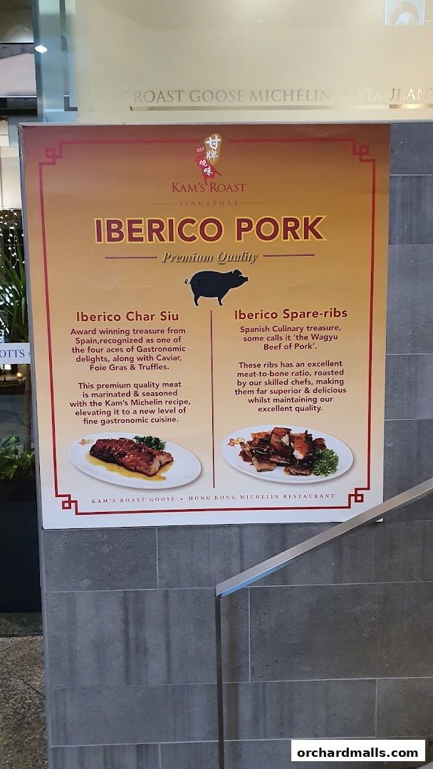 A promotional poster for Kam's Roast featuring Iberico Pork dishes.