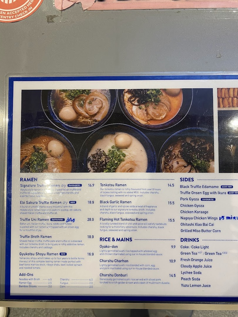 Menu page for Kanshoku Ramen Bar ION Orchard