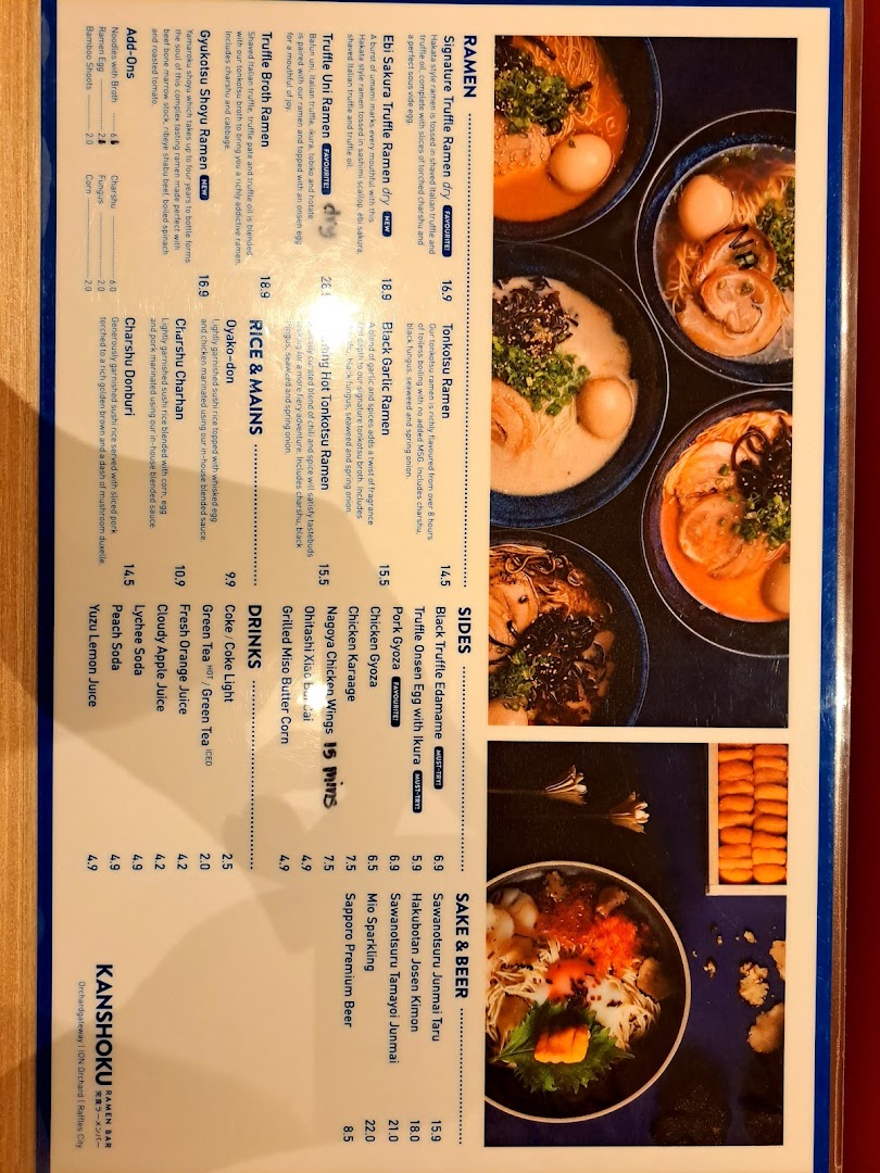 Menu page for Kanshoku Ramen Bar ION Orchard