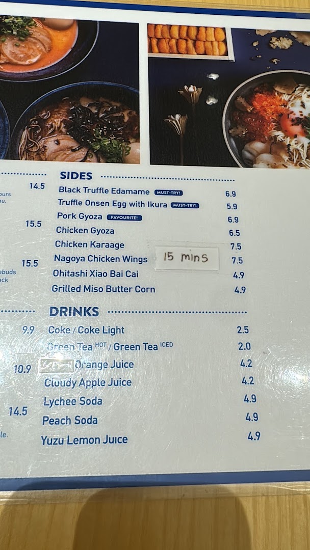 Menu page for Kanshoku Ramen Bar ION Orchard
