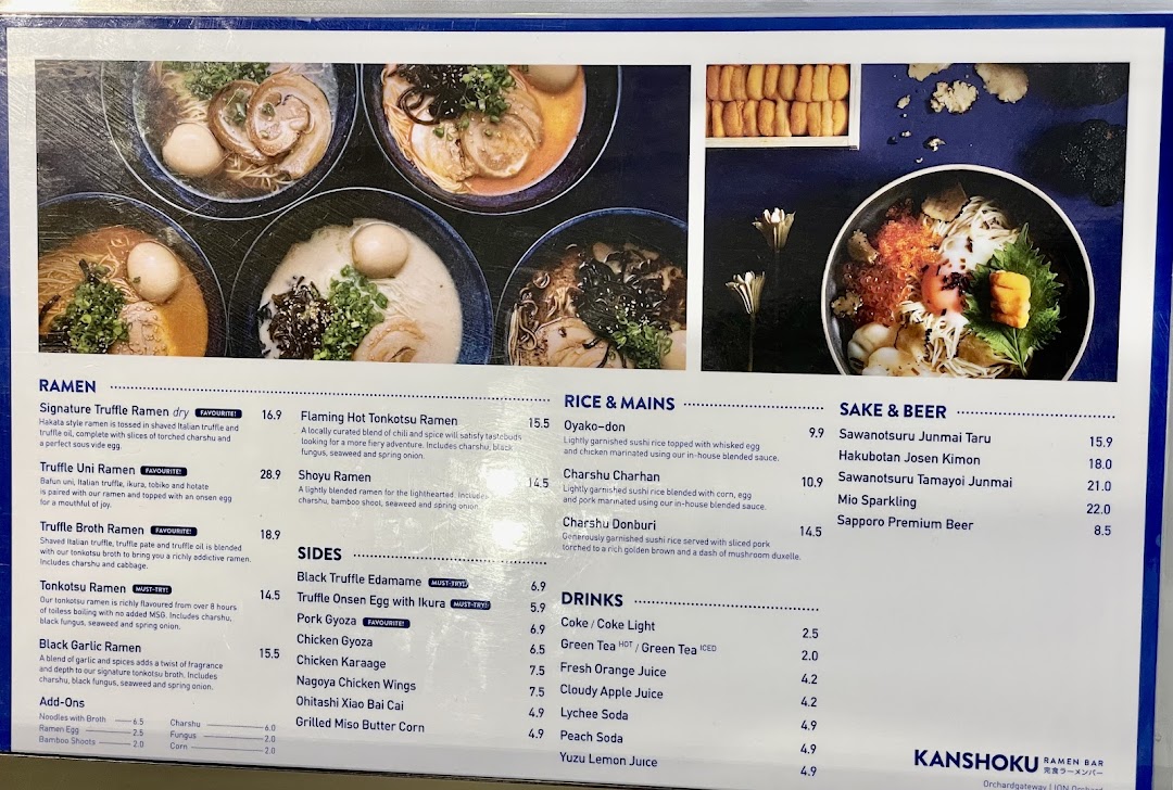 Menu page for Kanshoku Ramen Bar ION Orchard