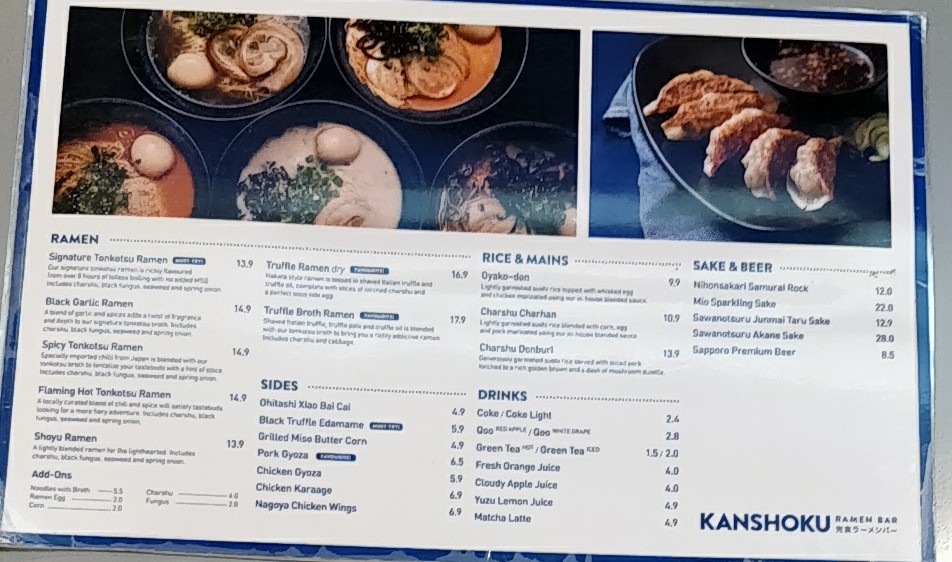 Menu page for Kanshoku Ramen Bar ION Orchard