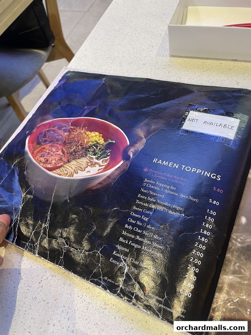 Menu page for Kanshoku Ramen Bar