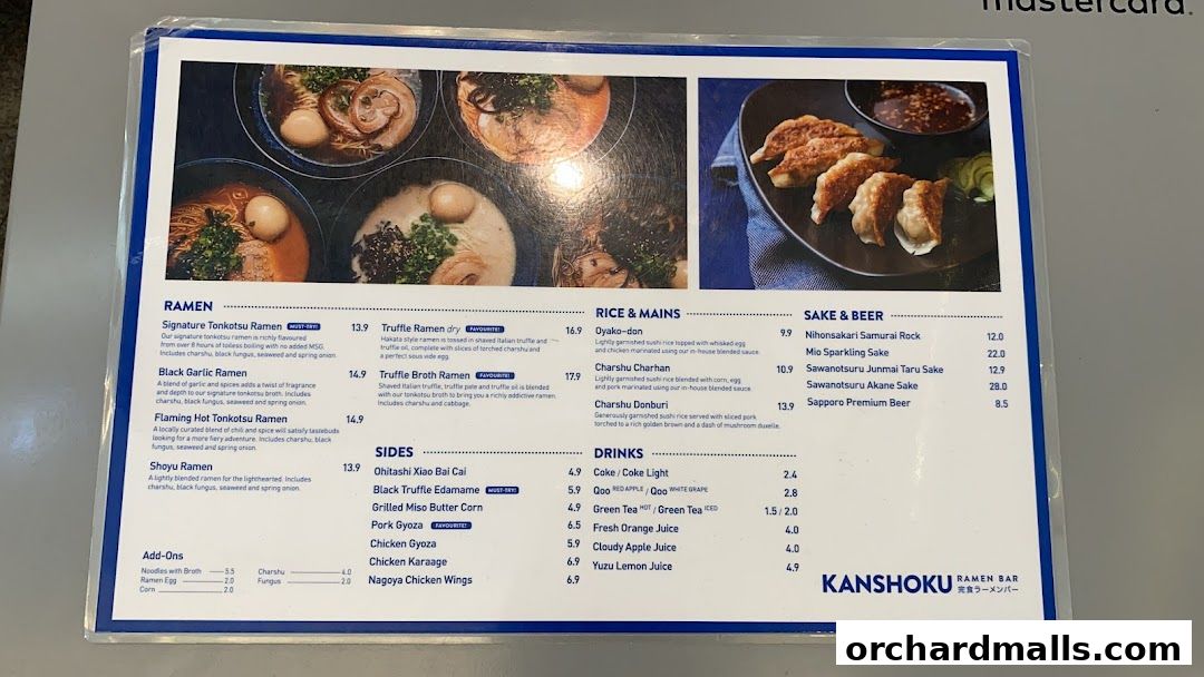 Menu page for Kanshoku Ramen Bar
