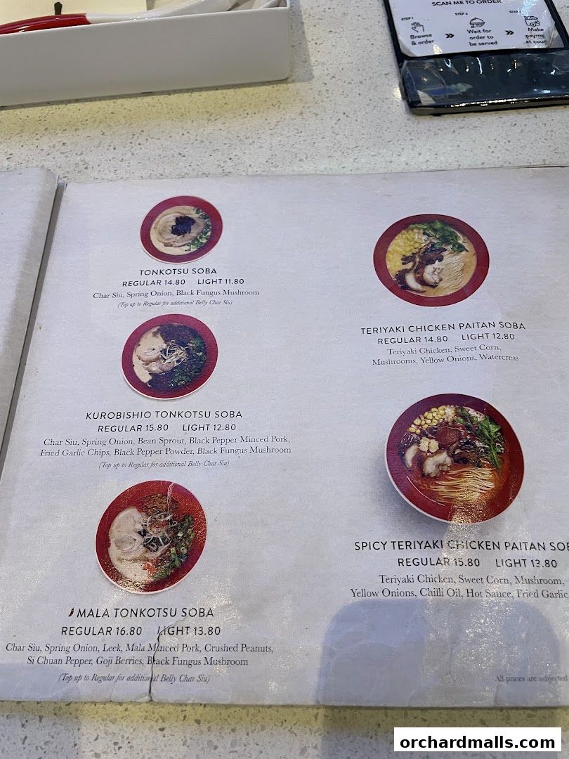 Menu page for Kanshoku Ramen Bar