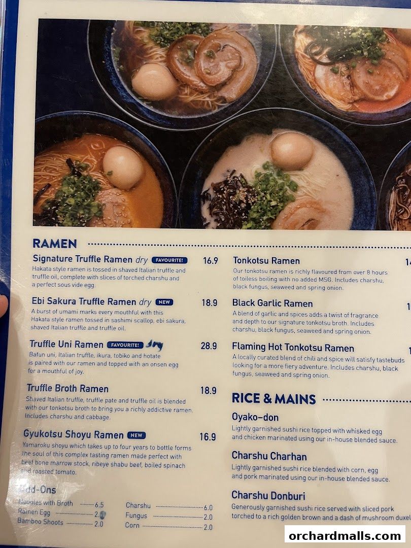 Menu page for Kanshoku Ramen Bar