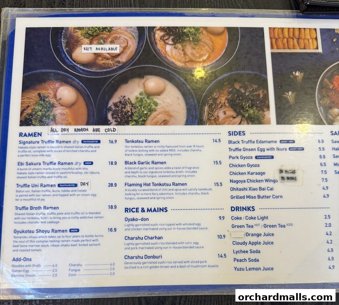 Menu page for Kanshoku Ramen Bar