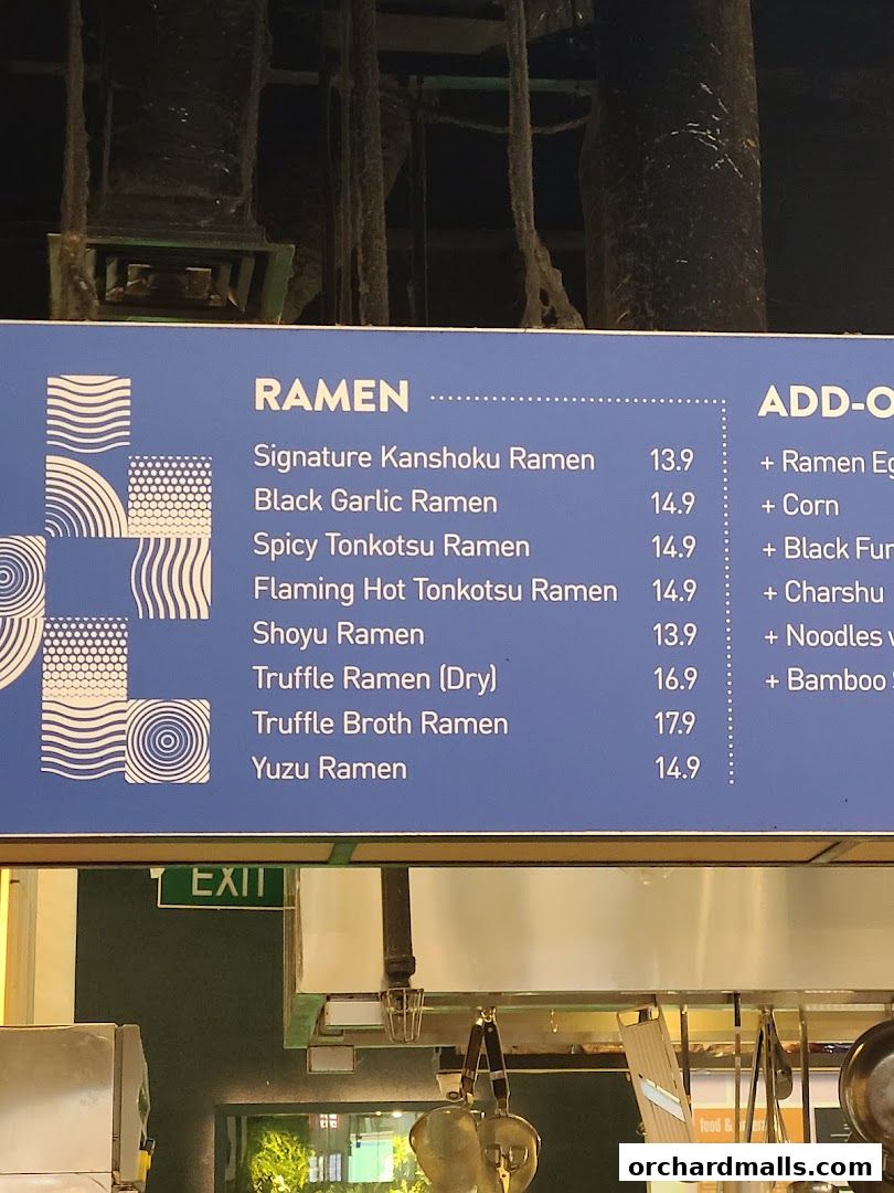Menu page for Kanshoku Ramen Bar