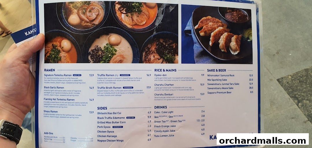 Menu page for Kanshoku Ramen Bar