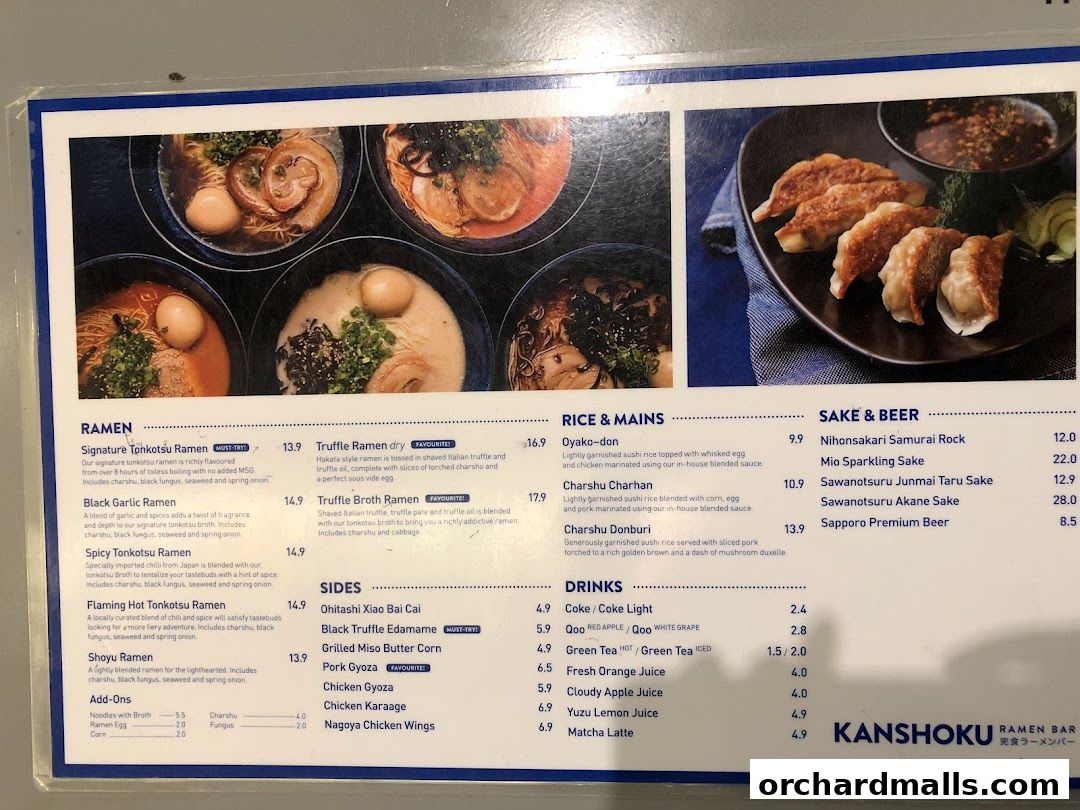 Menu page for Kanshoku Ramen Bar
