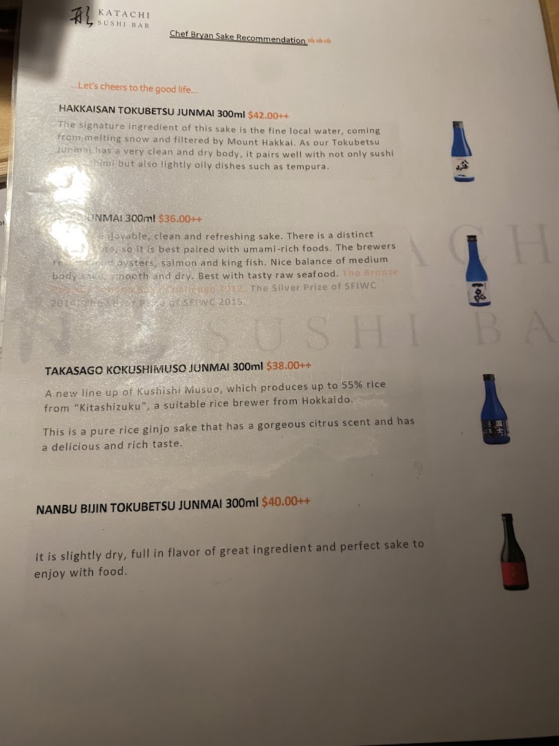 Menu page for Katachi Sushi Bar -Sushi  Japanese wine-