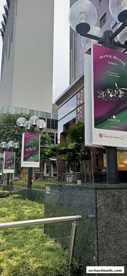 Banners for Franck Muller and Sincere Fine Watches displayed outside Takashimaya S.C.