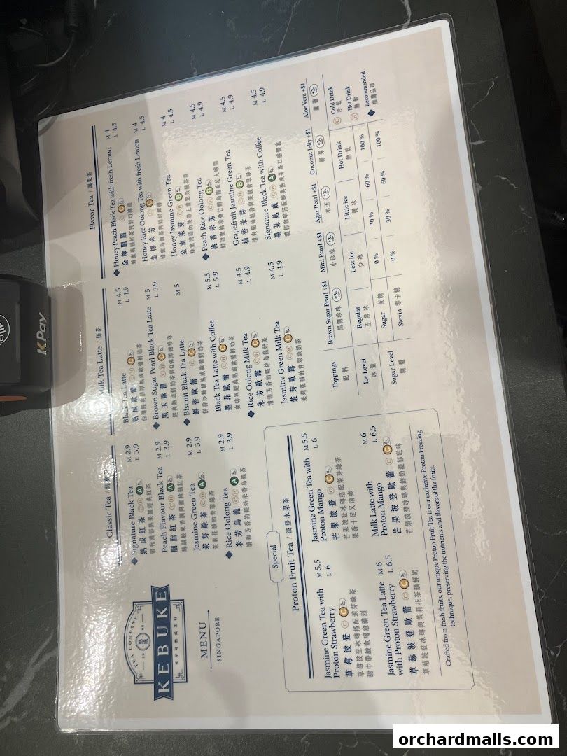 Menu page for KEBUKE  Taste Orchard