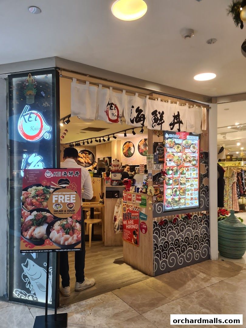 Exterior view of Kei Kaisendon Wheelock Place, showcasing its entrance and promotional posters.
