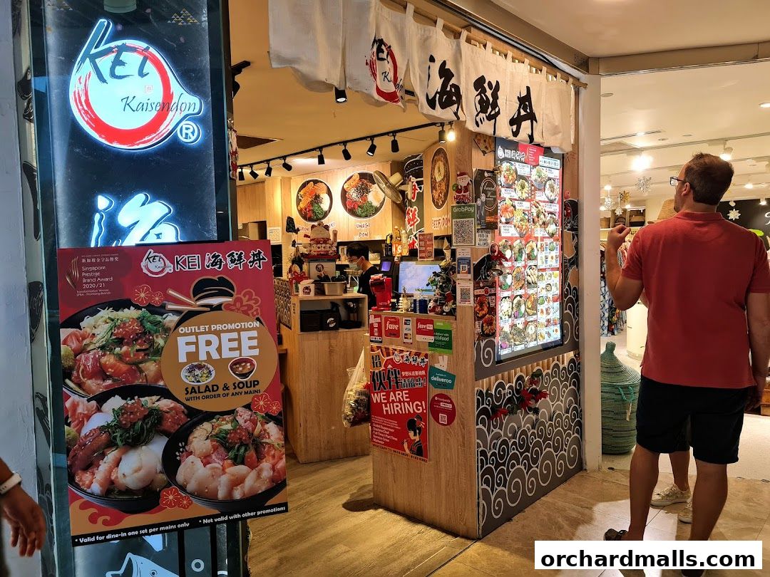 Kei Kaisendon Wheelock Place shop front with a promotion banner and a digital menu.
