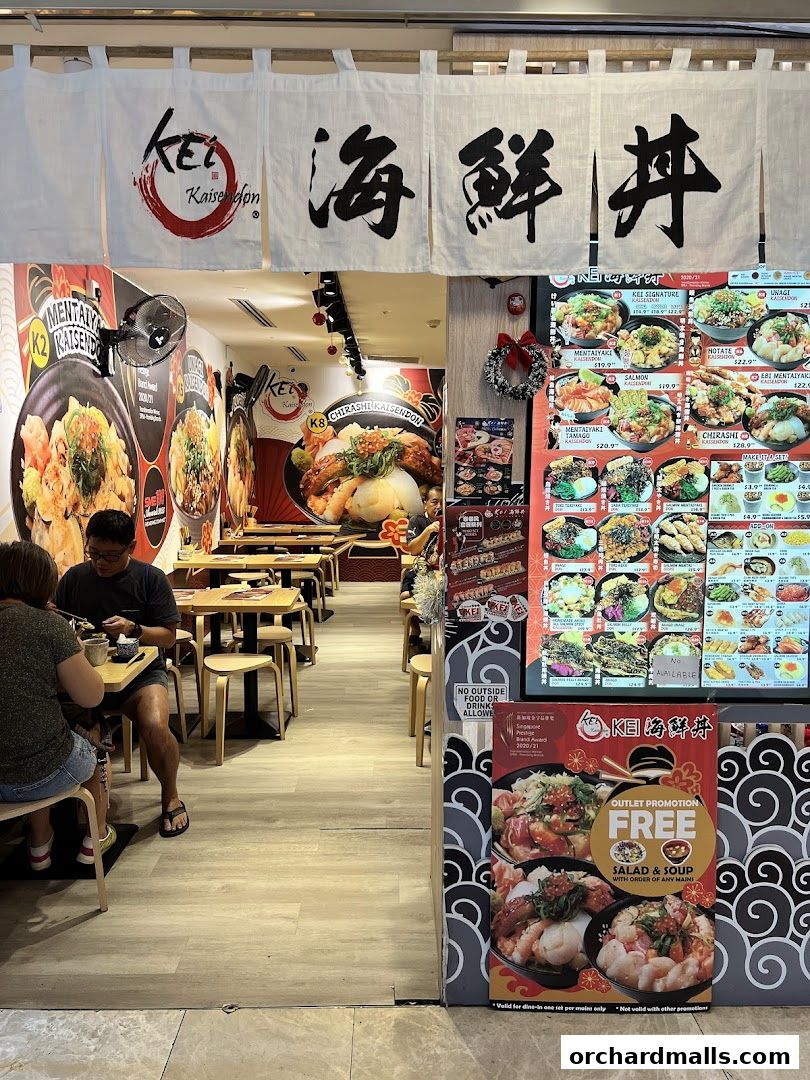 Entrance to Kei Kaisendon Wheelock Place, showcasing their menu and interior seating.
