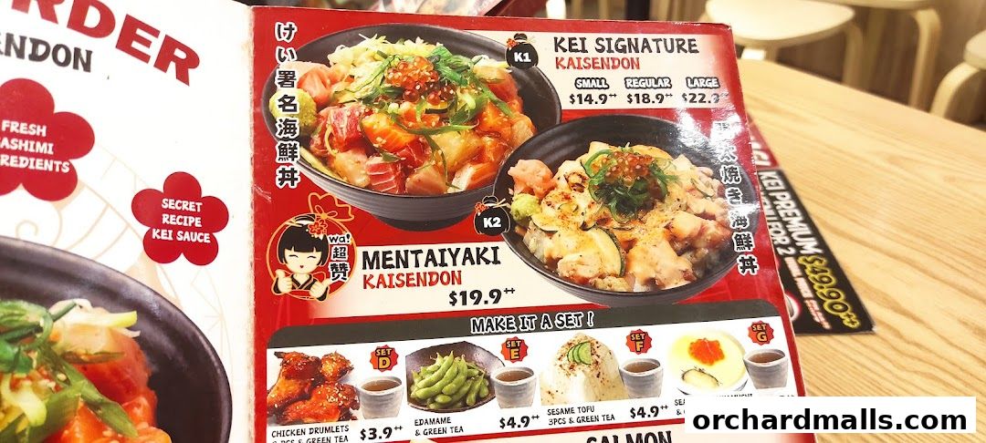 A menu showcasing various Kaisendon dishes and set meals with prices.