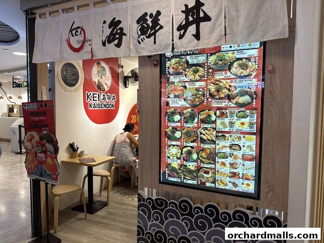 Digital menu board displaying various Kaisendon dishes with prices and images.