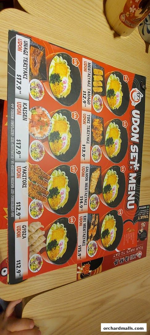 A menu for Kei Kaisendon Wheelock Place featuring Udon sets with various toppings.