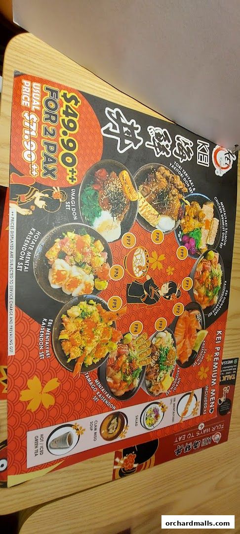 A menu from Kei Kaisendon Wheelock Place featuring various donburi sets and a special offer.