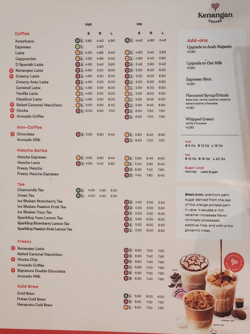Menu page for Kenangan Coffee Takashimaya Shopping Centre
