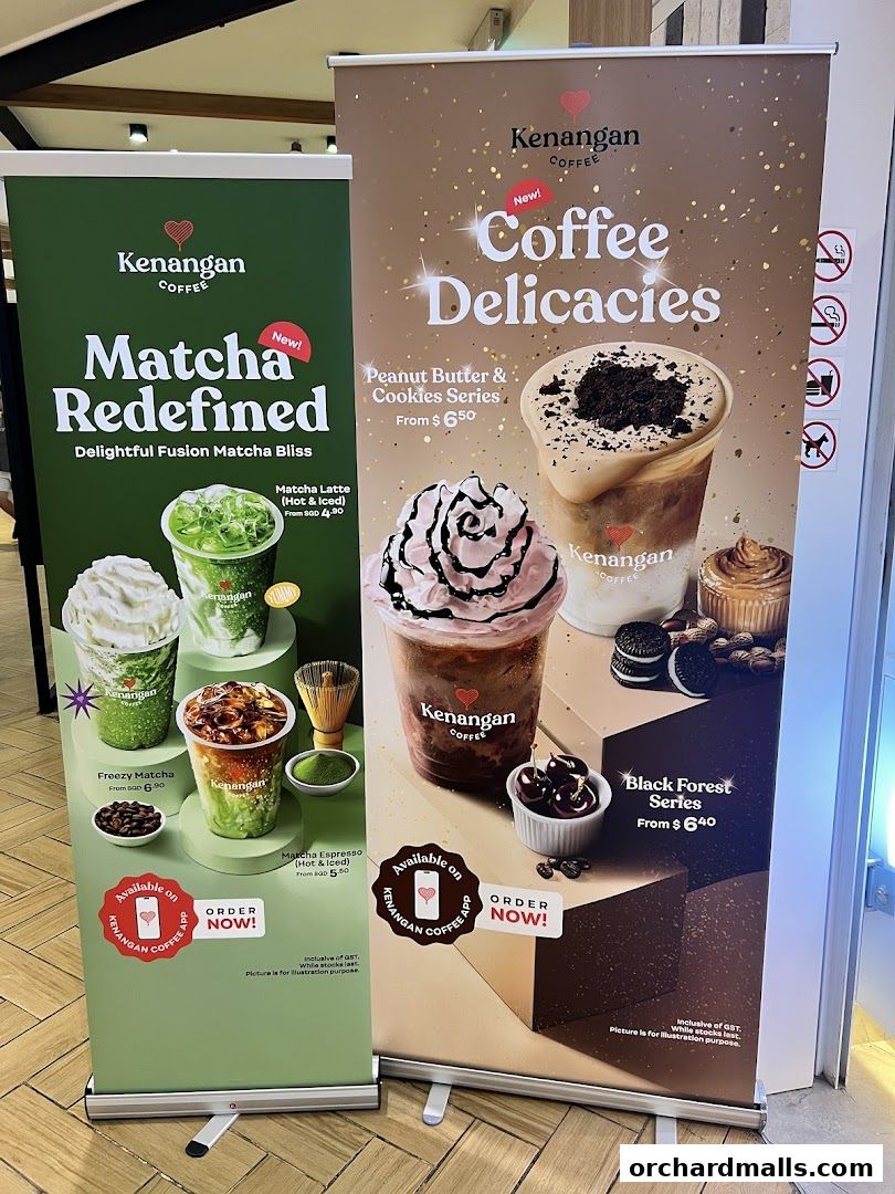 Two pull-up banners showcasing Kenangan Coffee's Matcha and Coffee Delicacies.