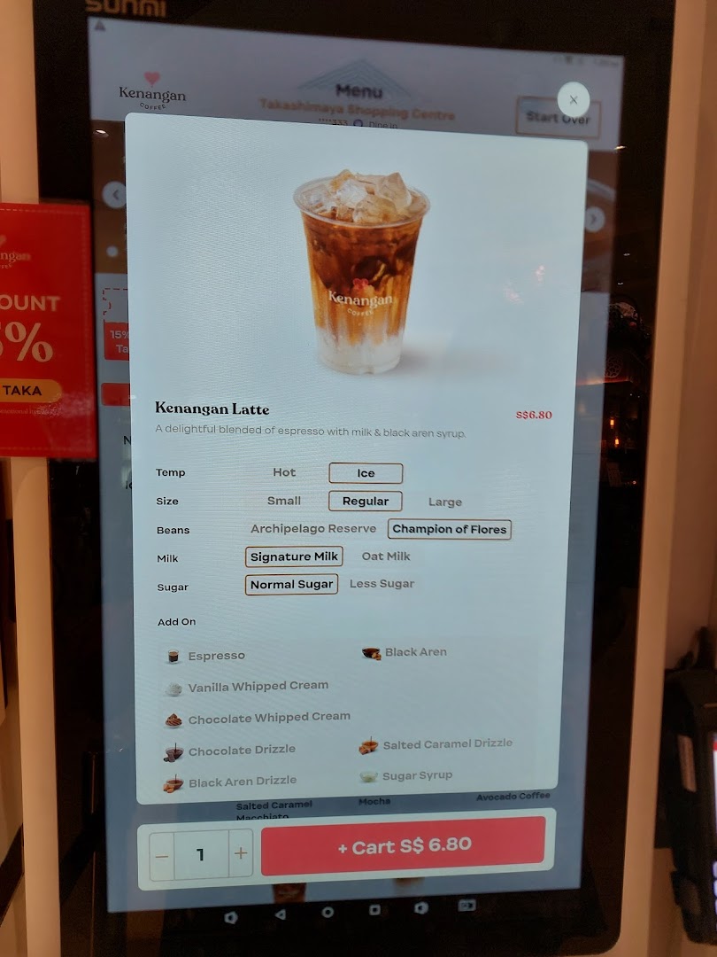 Menu page for Kenangan Coffee Takashimaya Shopping Centre
