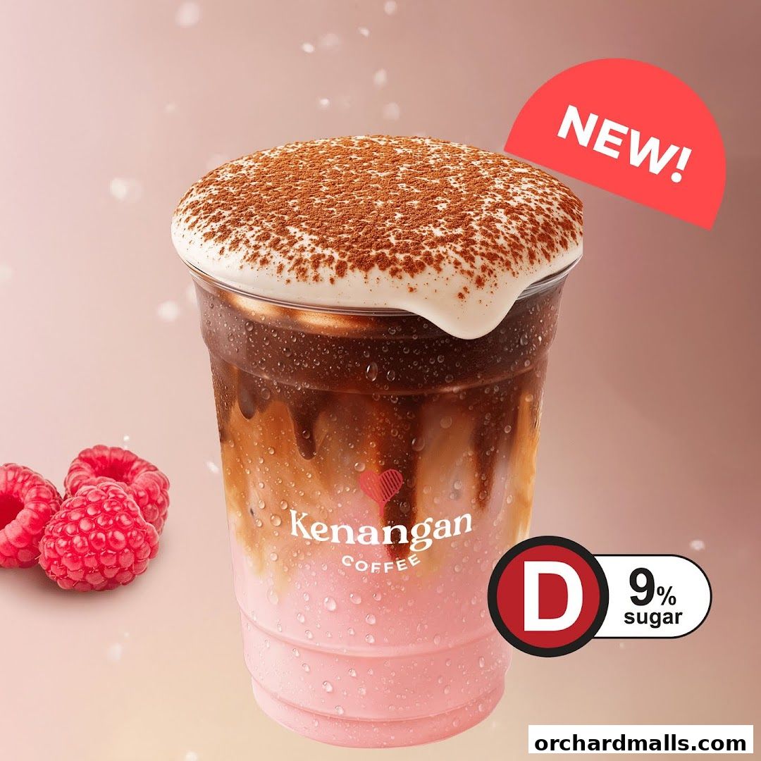 A new raspberry chocolate coffee drink from Kenangan Coffee with 9% sugar.