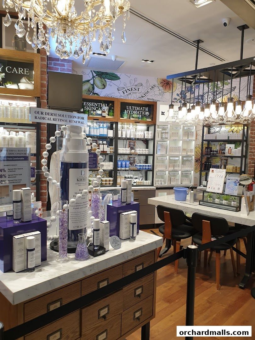 Interior view of a Kiehl's store showcasing skincare products and displays.