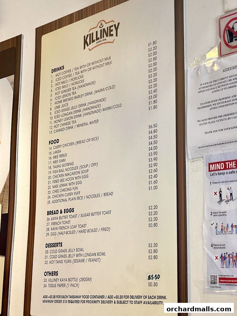 Menu page for Killiney Kopitiam - Lucky Plaza