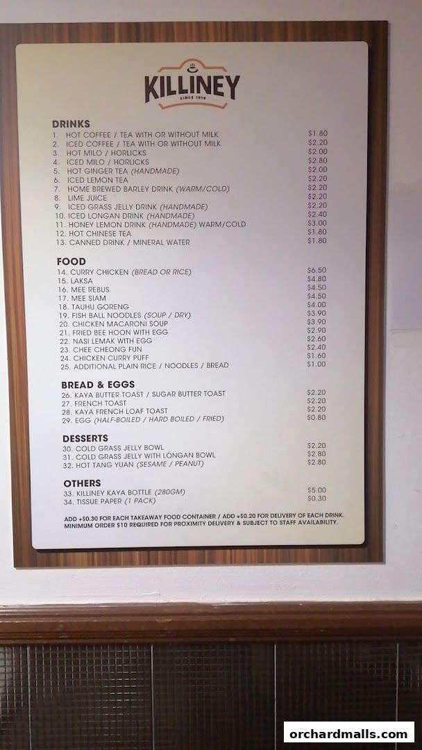 Menu page for Killiney Kopitiam - Lucky Plaza