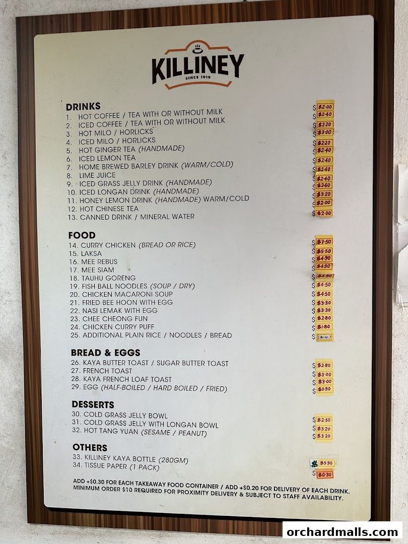 Menu page for Killiney Kopitiam - Lucky Plaza