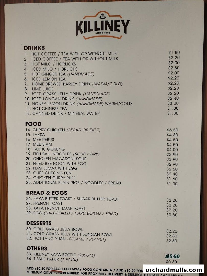 Menu page for Killiney Kopitiam - Lucky Plaza