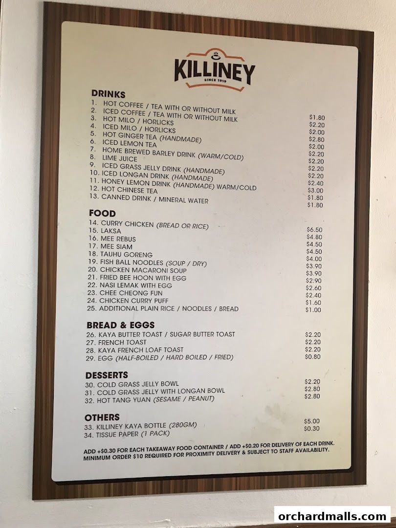 Menu page for Killiney Kopitiam - Lucky Plaza