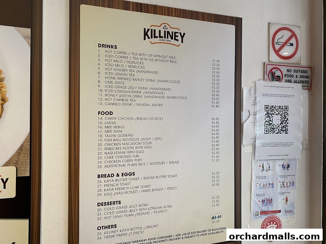 Menu page for Killiney Kopitiam - Lucky Plaza