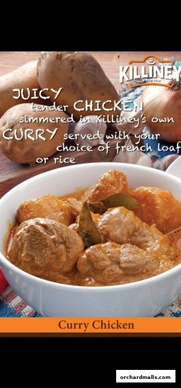 A bowl of Killiney's signature Curry Chicken served with potatoes and onions.
