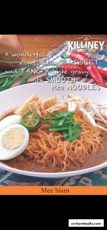A bowl of Mee Siam with egg, lime, and chili, with the Killiney Kopitiam logo.