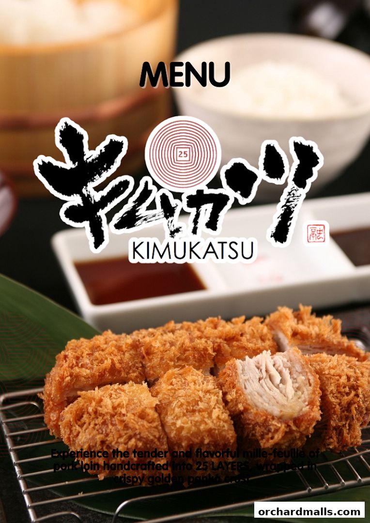 A close-up of a delicious KIMUKATSU dish with the menu title visible.