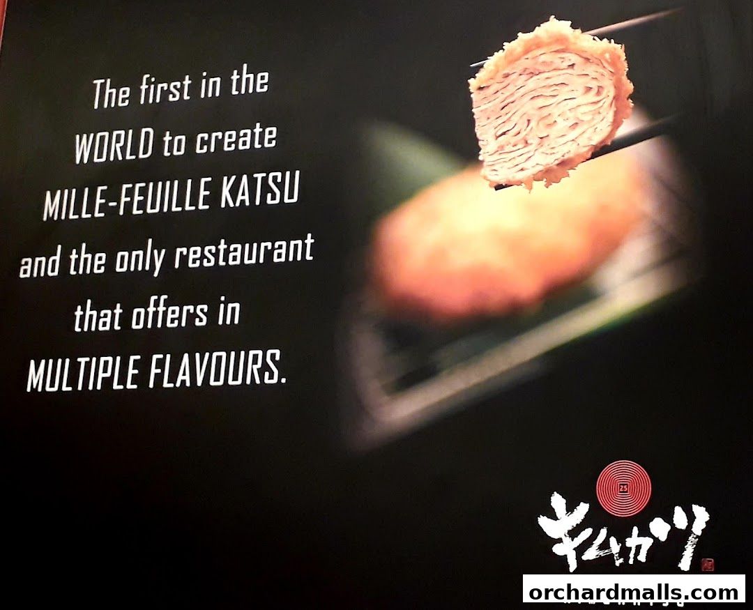 Advertisement for Kimukatsu, highlighting their unique Mille-Feuille Katsu in multiple flavors.
